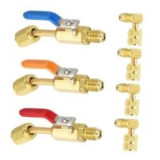  3Pcs Air Conditioning Refrigerant Angled Compact Ball Valve 1/4 Inch SAE with 