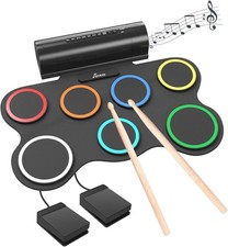 7 Pad Electronic Drum Set Roll Up Drum Practice Pad Midi Drum Kit W/ Headphone