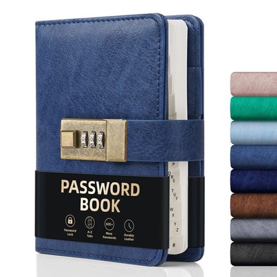 WEMATE Password Book with Lock, 4.33x6.18in, Blue