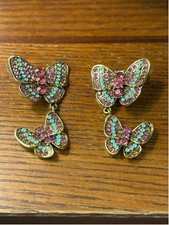 Women's beautiful rhinestone Butterfly Earrings Gold Pink