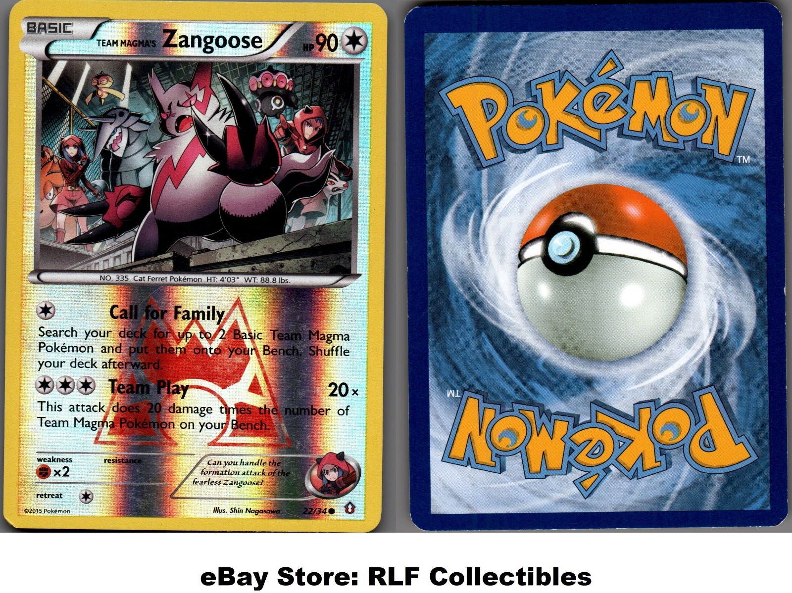 2015 Pokemon, Double Crisis, #22/34 Team Magma's Zangoose, Reverse Holo Common