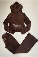 New JUICY COUTURE Velour OG Bling Tracksuit Hoodie  Pant Set Brown Sugar XL new