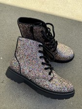 Art Class Colorful Glittery Black Boots Girls Size 4 NEW Rainbow