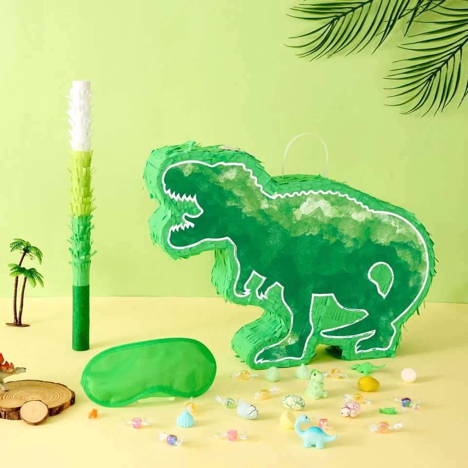 Dinosaur Piñata for Kids Birthday Party - Green Watercolor Design, Stick - Image 4 of 4