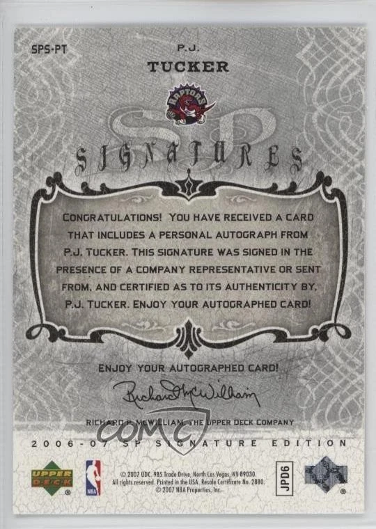 2006-07 SP Signature Edition Signatures PJ Tucker #SPS-PT Rookie Auto RC - Image 2 of 2