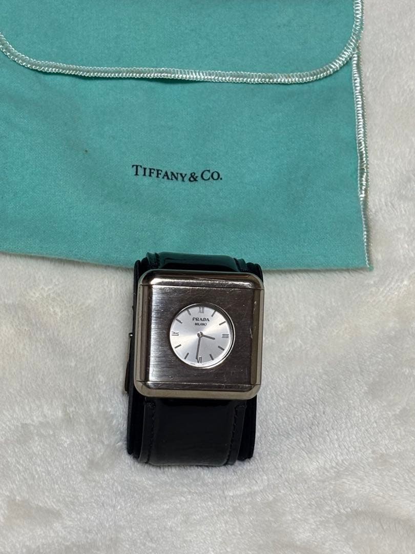Prada Square Silver & Black Enamel Watch Used Good Condition From