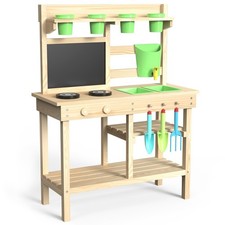 Cedar Wood Outdoor Play Kitchen for Kids, Mud Kitchen with Water Faucet, Dual...