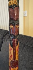 Vintage Handcarved Painted Walking Stick Cane Devil Face IRIE pistol handle 36"
