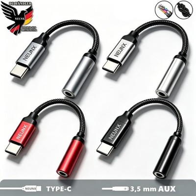 USB Typ C auf zu Aux 3,5mm Klinke Kopfhörer Audio Alu Adapter für Samsung iPhone