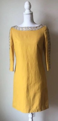 Tory Burch ARA Dress Womens Sz 4 NWT Mustard Yellow Embellished Rhinestones $995
