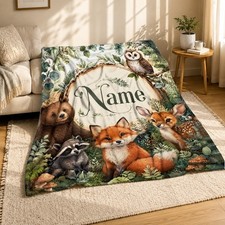 Personalized Woodland Forest Coral Fleece Blanket