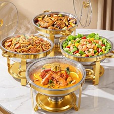 4 Pack 5L Stainless Steel Round Chafing Dish Buffet Set Food Warmer w/ Glass Lid