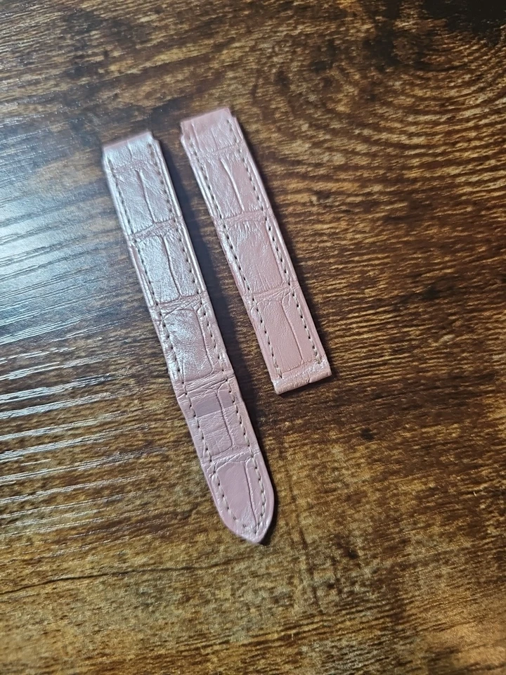 Reloj Cartier 15,35/14,25 mm OEM Correa de despliegue de cuero de cocodrilo rosa KD00LS06 Foto 3 de 4