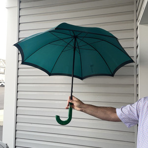 Vintage TSAR Green Dome Umbrella Solid Canopy with Curved J Handle