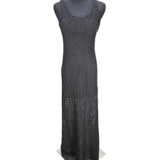 Women's Black Crochet Maxi Dress Medium Open Knit Boho Festival Resort
