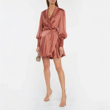 Zimmermann Silk Wrap Mini Dress Size 2 AU 12 / US 8 Rose Gold Long Sleeve