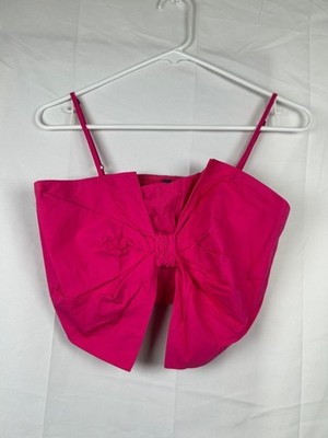 Alya Bright Pink Crop Top Small Bow Knot Front Adjustable Straps Coquette