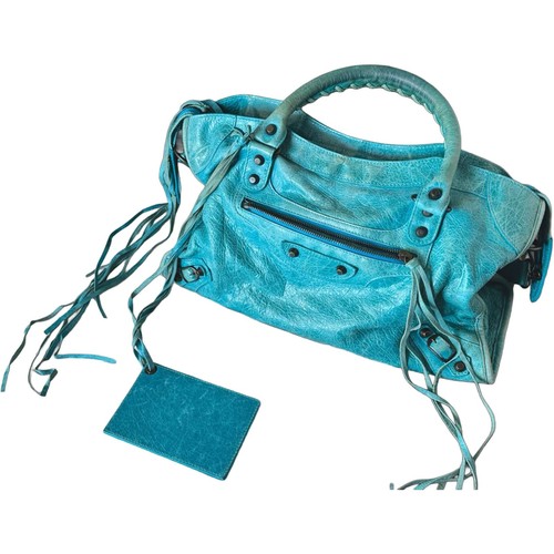 Y2K BALENCIAGA Classic City Bag Turquoise Blue Leather 2WAY 115748 Auth Japan