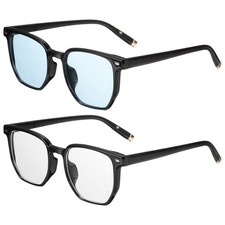 2pcs Sunglasses for Women Men, PC Square Sunglasses, Glossy Black  Glossy Black