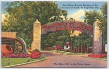 Vintage Linen Postcard Fountain of Youth Entrance St. Augustine Fla