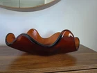 New ListingVtg Blenko Style Amber Amoeba Freeform Large Modern Wavy Art Glass Bowl