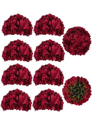 Hydrangea Artificial Flowers Ball Centerpieces 10 Pcs Burgundy Fake Flowers S...