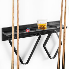Pool Stick Holder Wall Mount - 4 Pool Cue Rack with Accessories Shelf and 4 Drin