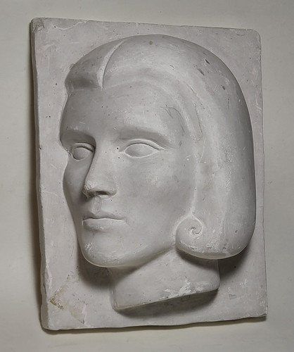 Vintage Art Deco Stylized Female Face Plaster Relief Sculpture