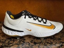New Mens 10 NIKE ALPHA HUARACHE ELITE 4 METAL BASEBALL CLEATS WHITE/GOLD/BLACK