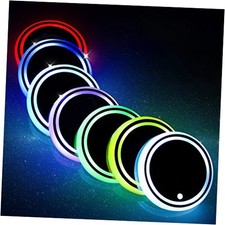 2pcs LED Car Cup Holder Lights, 7 Colors Changing USB Charging Mat Waterproof