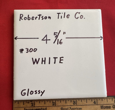 1 pc. Gloss White: Ceramic Tile by Robertson Co.  4-5/16'' made 1950's, Defects