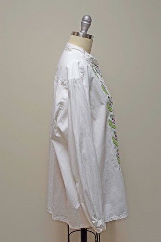 Camicia oversize RICAMATA A MANO Abbellita Bianco Cotone Bottone Frontale - O/S - Foto 3 di 4