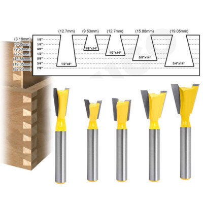 5pcs Dovetail Router Bit Set - 1/4'' Shank Woodworking Bit Milling Cutter