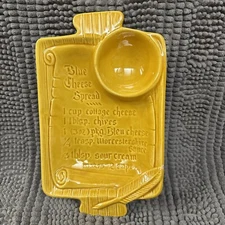 Vintage - California USA Pottery -Blue Cheese Spread Recipe Chip and Dip Server