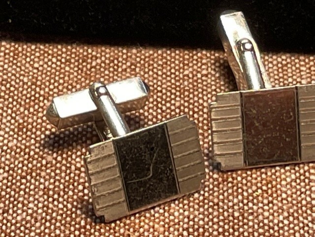 SWANK Sterling Silver Rectangular Cuff Links Engr… - image 1
