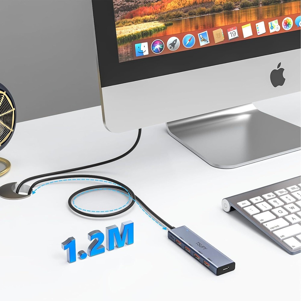 High-Speed USB Hub 3.2 Splitter with 4 Ports & 4ft Cable - 10Gbps Data Transfer