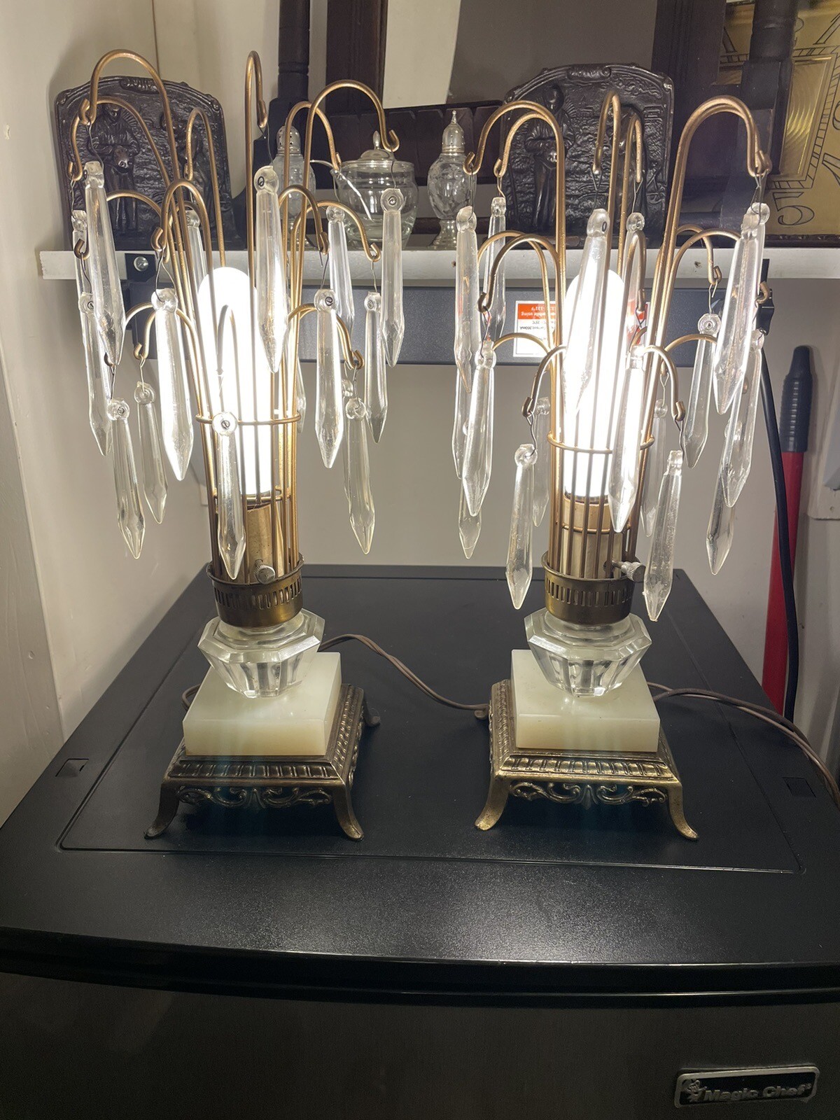 Vintage Set Of Two Crystal Prisms, Lamp With Golden Accent. eBay