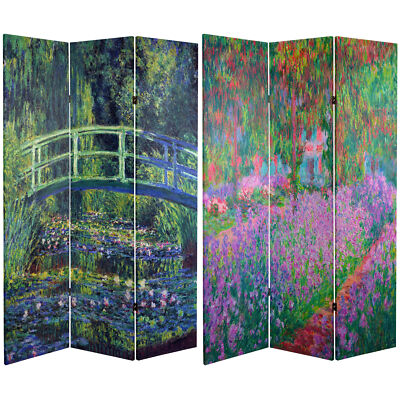 6 ft. Tall Double Sided Works of Monet Canvas Room Divider - Water Lily/Garden