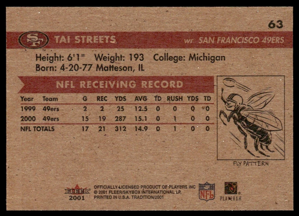 2001 Fleer Tradition Tai Streets San Francisco 49ers #63 - Image 2 of 2