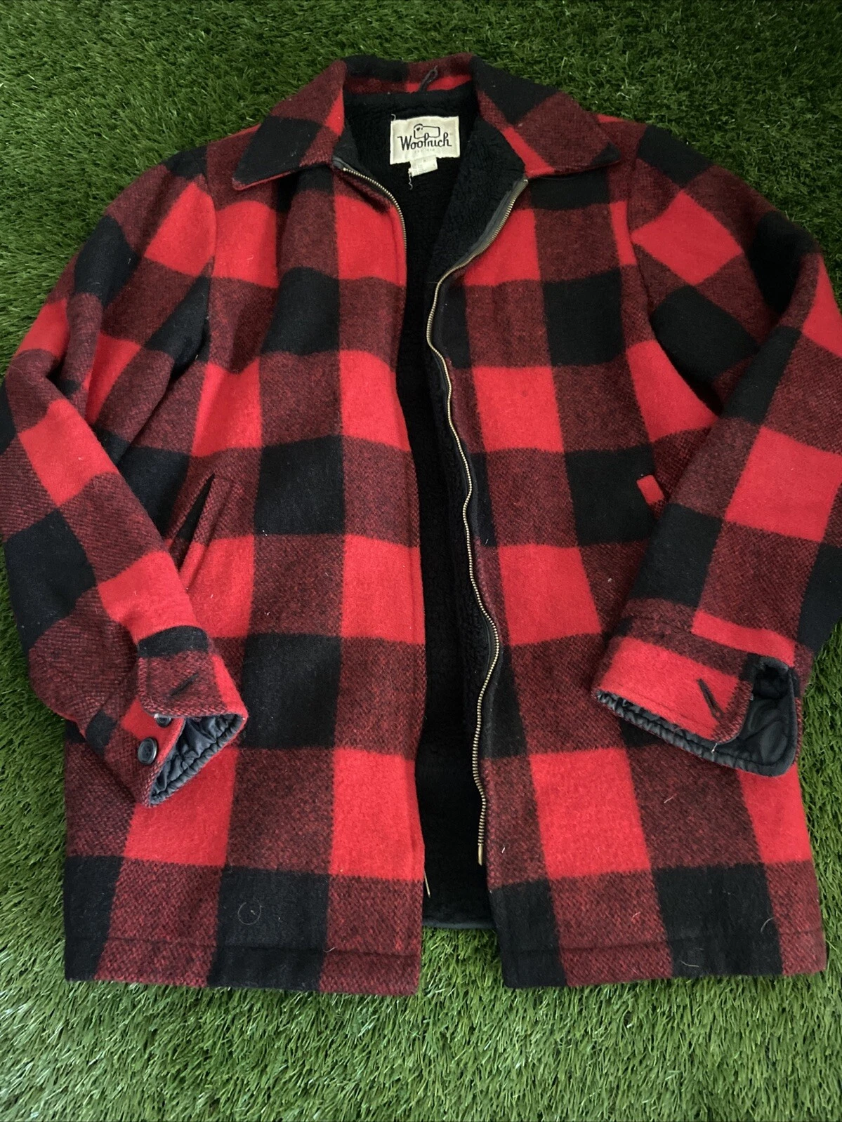 Vintage Woolrich Jacket Mens M Bufflalo Plaid Sherpa Lined Fleece Hunting Long