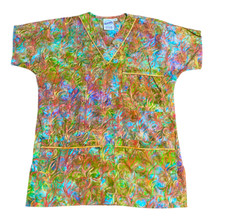 Comfy Cotton Watercolor Whimsical Nursing Scrub Top Shirt Womens Size XS