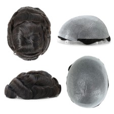 Mens Hair Replacement System Unit 0.05mm Thin Skin BIO Toupee Hair Piece #1B