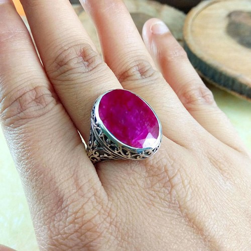Solid 925 Sterling Silver Natural Ruby Corundum Cut Gemstone Birthday Men's Ring - Picture 3 of 12