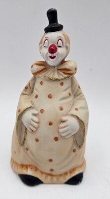 Vintage Porcelain Clown Bell Figurine Black Top Hat Orange Polka Dots