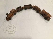 Wooden Toy Train Set Vintage, Engine with 3 cars, Engine, and Caboose