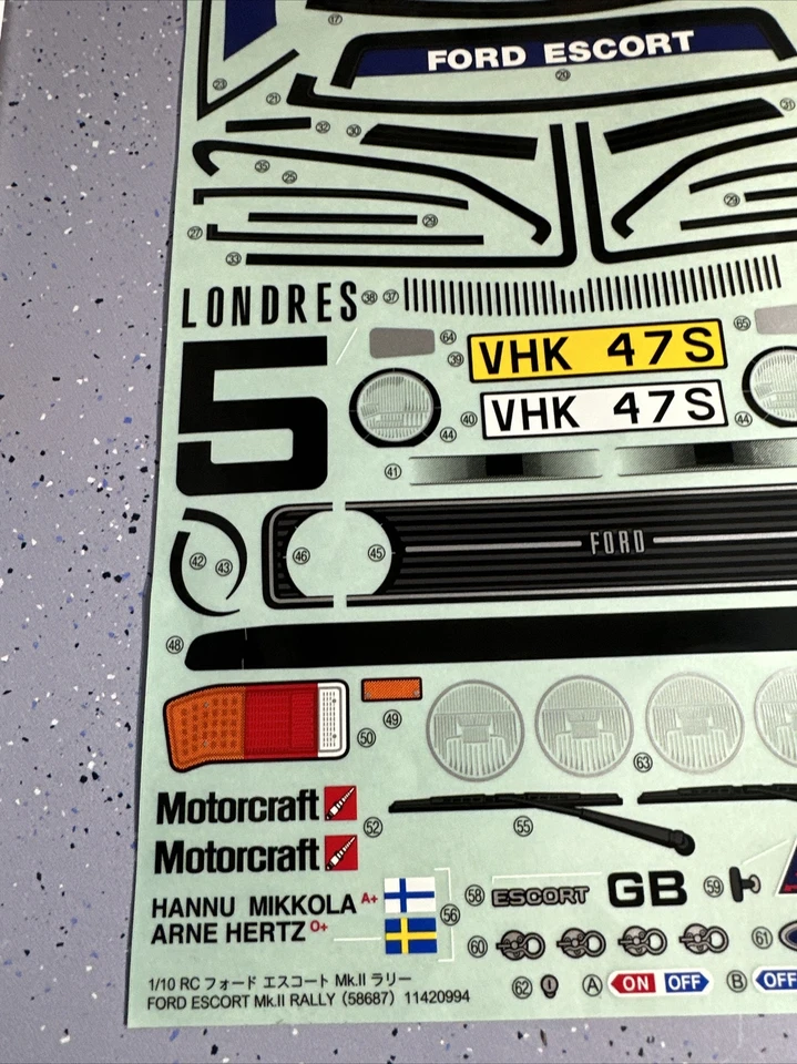 1/10 Tamiya Mfo1x Ford Escort Mk2 body Sticker Sheet Only - Image 2 of 4