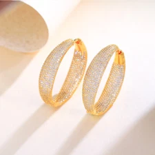 Luxurious Yellow Gold Plated Micro Pave Cubic Zircon Round Circle Hoop Earrings