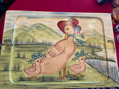 Mama & Baby Ducks Vintage Hand Painted Bed Tray With Open & Close Legs