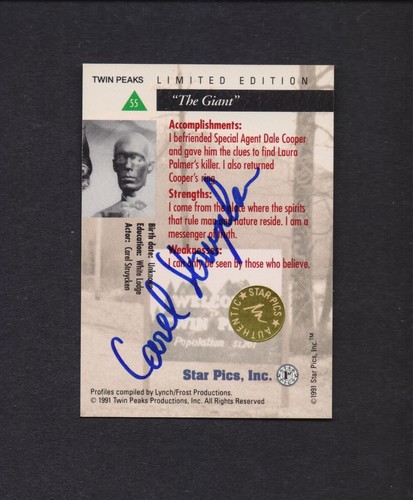 Seltene 1991 Star Pics Inc. Twin Peaks Carel Struycken (Der Riese) Autogrammkarte - Bild 3 von 3