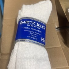 3 PAIR WHITE MEN'S DIABETIC CREW SOCKS 10-13 Size MADE IN USA New